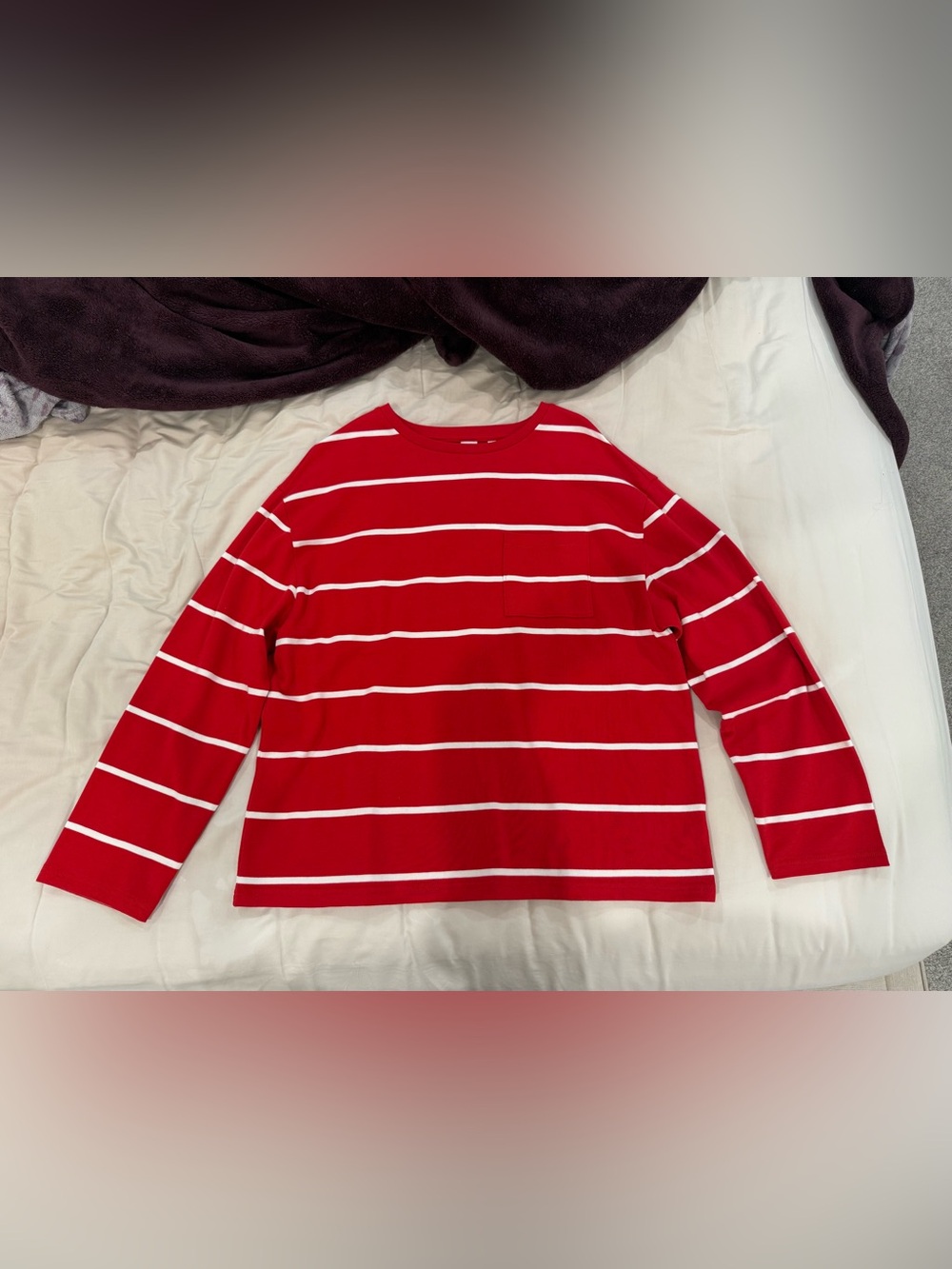 Aritzia Red & White Striped Long Sleeve Tee